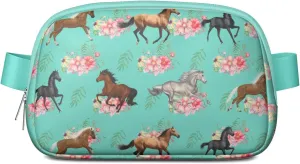 Horse Mini Belt Bag for Men Women Pony Floral Waist Packs Crossbody Bags Adjustable Strap for Hiking Cycling Sports