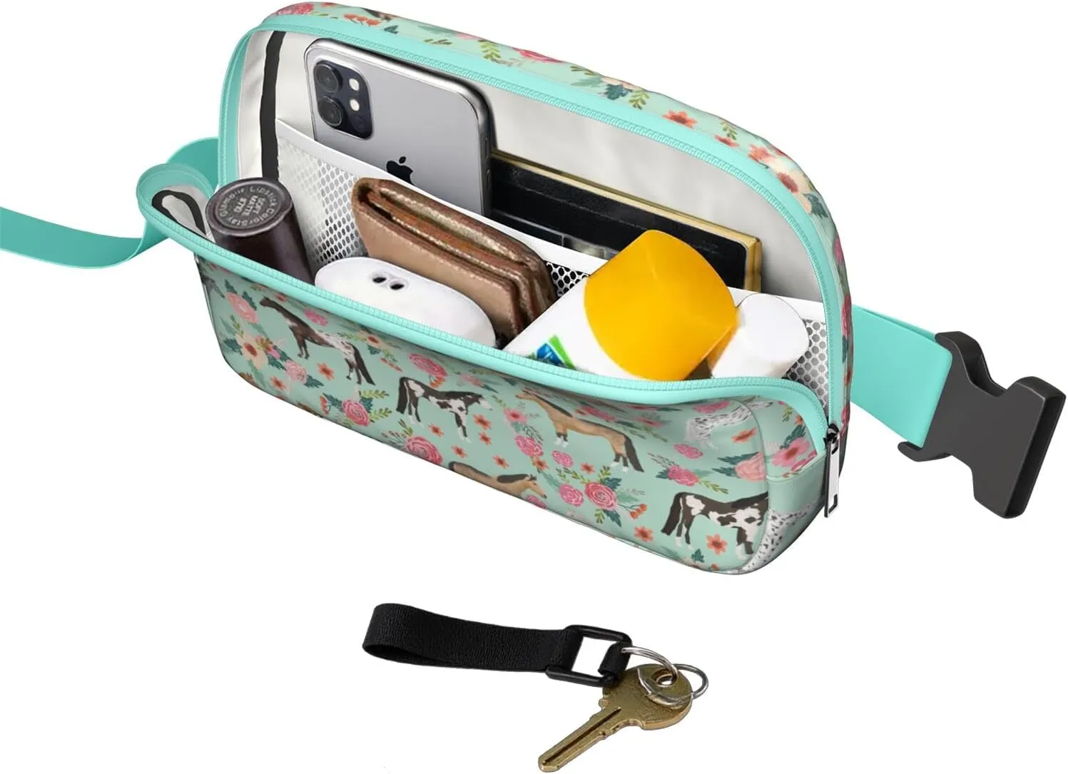 Horse Mini Belt Bag for Men Women Pony Floral Waist Packs Crossbody Bags Adjustable Strap for Hiking Cycling Sports