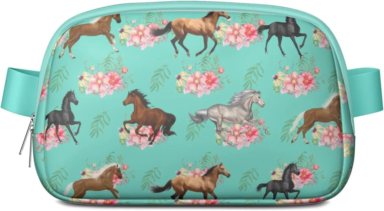 Horse Mini Belt Bag for Men Women Pony Floral Waist Packs Crossbody Bags Adjustable Strap for Hiking Cycling Sports