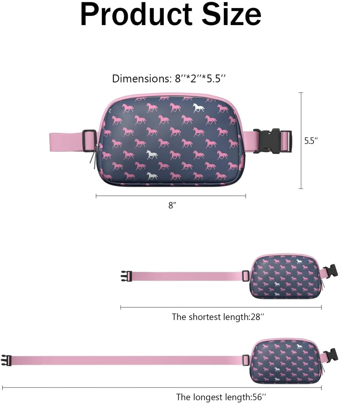 Horse Mini Belt Bag for Men Women Pony Floral Waist Packs Crossbody Bags Adjustable Strap for Hiking Cycling Sports