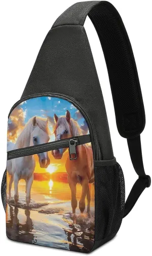 Horses in Sunset Crossbody Bags for Women Men Sling Bag Casual Chest Bag Daypack for Travel Sport Hiking