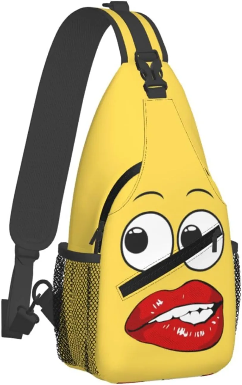 Hot Red Biting Lips Crossbody Bag Cross Chest Bag Adjustable Sling Backpack Sports Gym Shoulder Bags Travel Cycling Daypack Diagonally Casual Rucksack