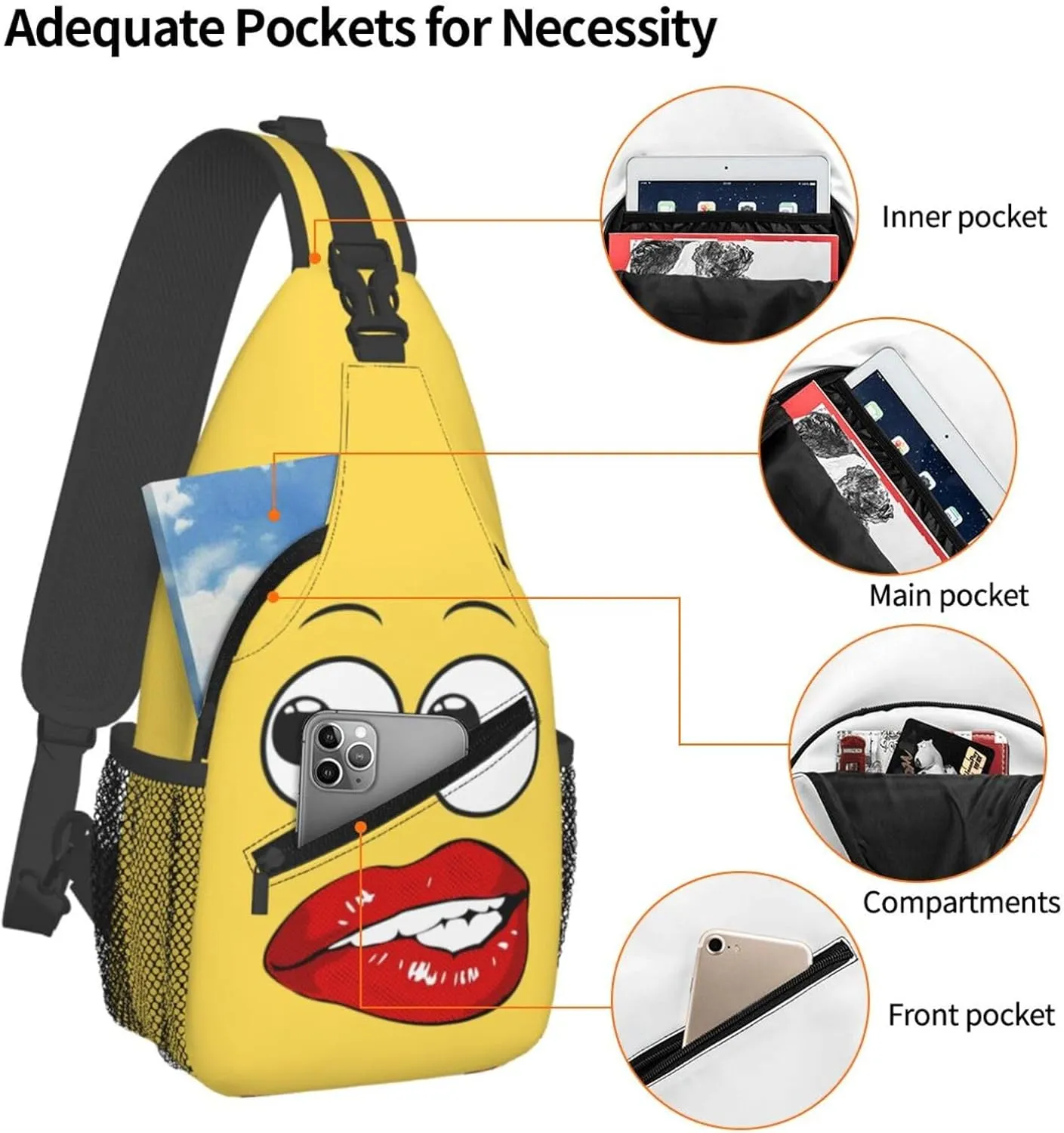 Hot Red Biting Lips Crossbody Bag Cross Chest Bag Adjustable Sling Backpack Sports Gym Shoulder Bags Travel Cycling Daypack Diagonally Casual Rucksack
