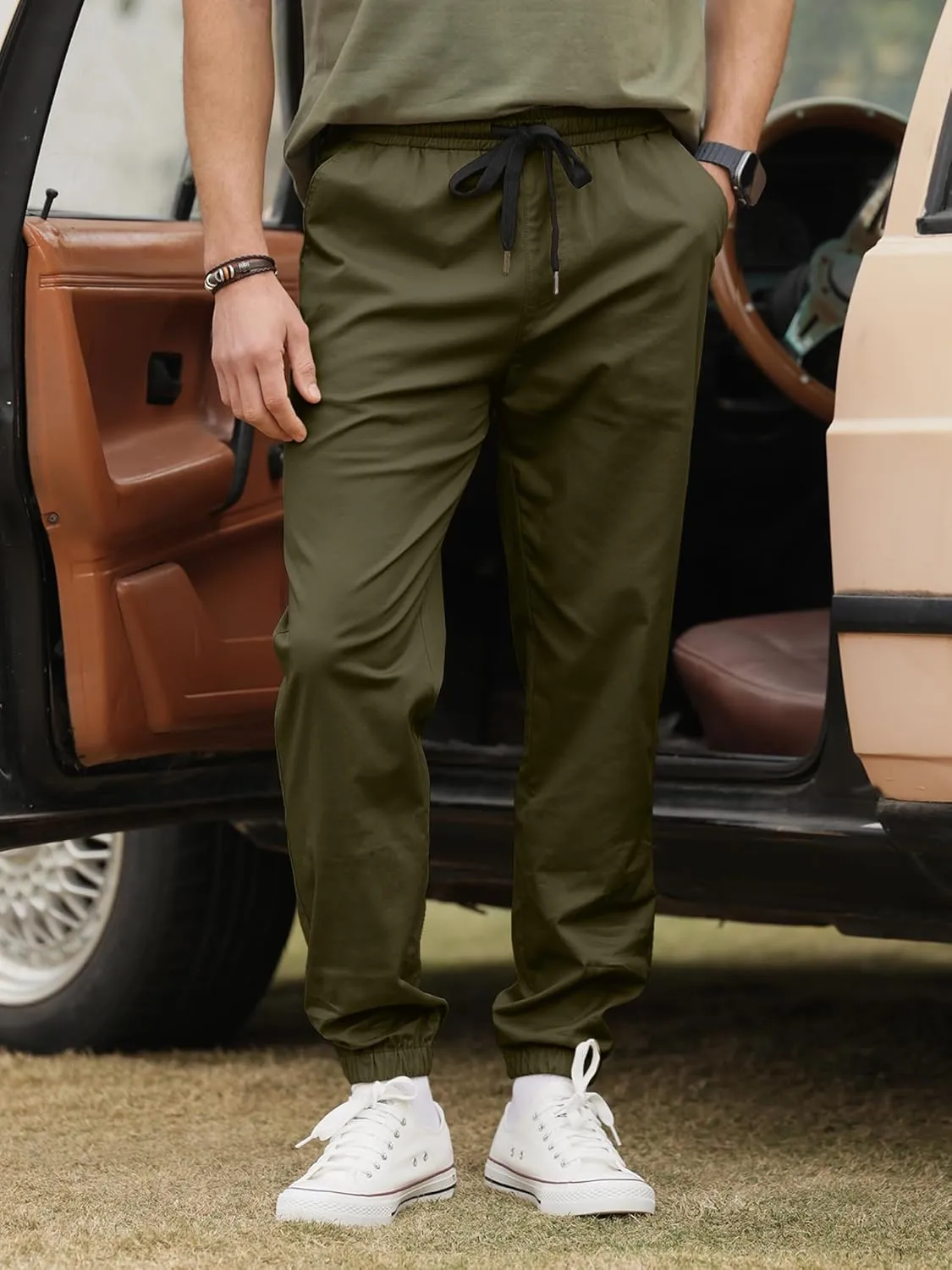 HOTake Men's Joggers Casual Lightweight Elastic Waist Drawstring Hiking Chino Pants Men