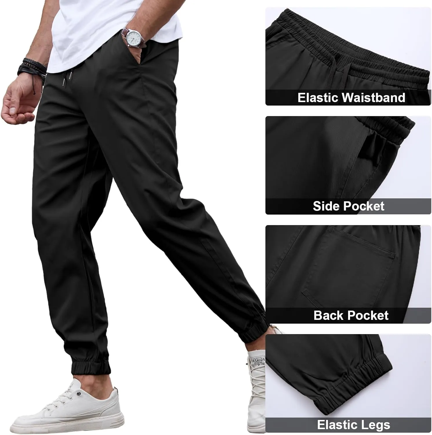 HOTake Men's Joggers Casual Lightweight Elastic Waist Drawstring Hiking Chino Pants Men