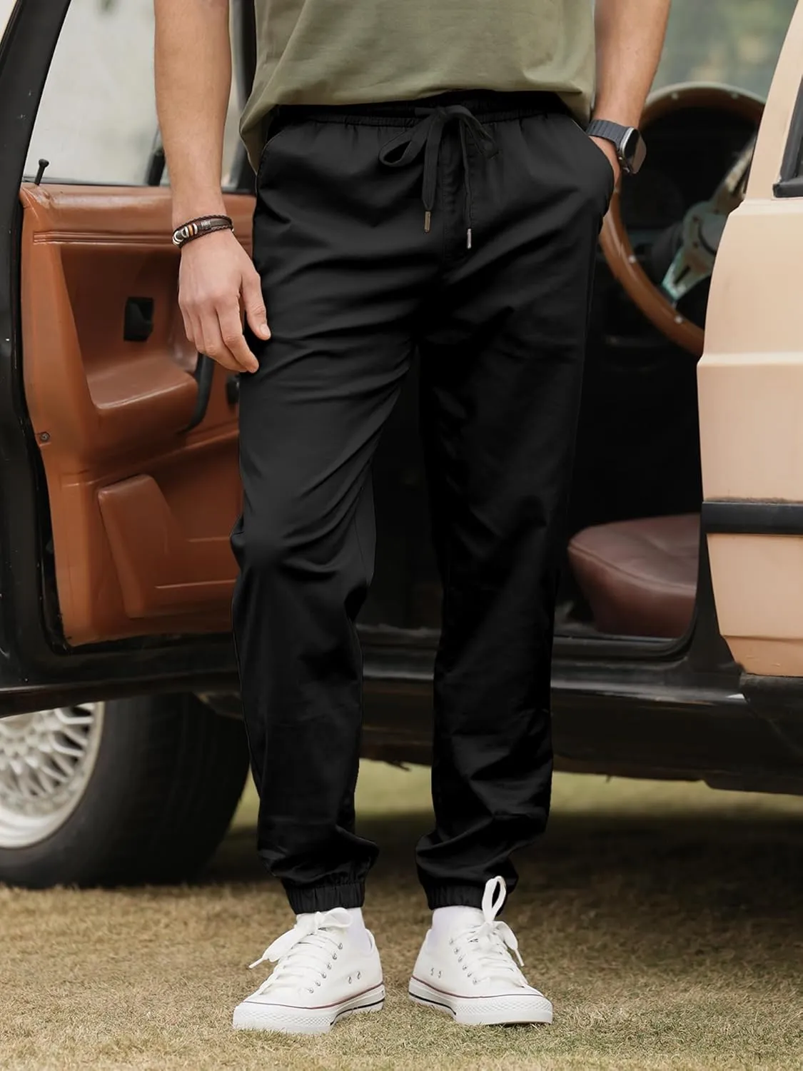 HOTake Men's Joggers Casual Lightweight Elastic Waist Drawstring Hiking Chino Pants Men