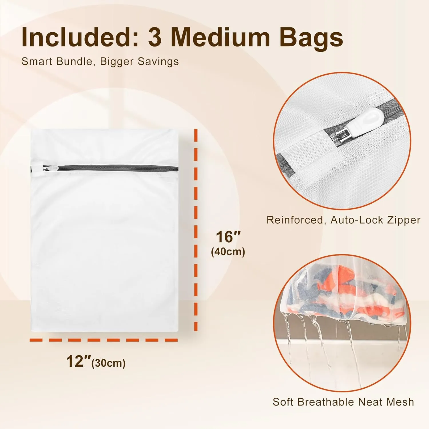 HOUSE DAY Black Plastic Hangers 60 Pack & Medium Mesh Laundry Bags 3 Pack - Space-Saving & Non-Slip Clothes Hangers with Hooks   Delicates Wash Bags Pefect for Closet Storage and Organization