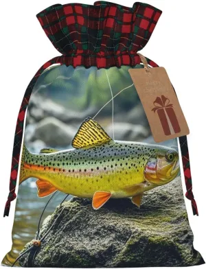 HQaxsfQxnr Christmas Gift Bag Drawstring Gift Bag for Christmasc Brook Trout Fly Fishing Gift Bag for Christmasc Linen Wrapping Bag Christmas Drawstring Bag for Party Wrapping
