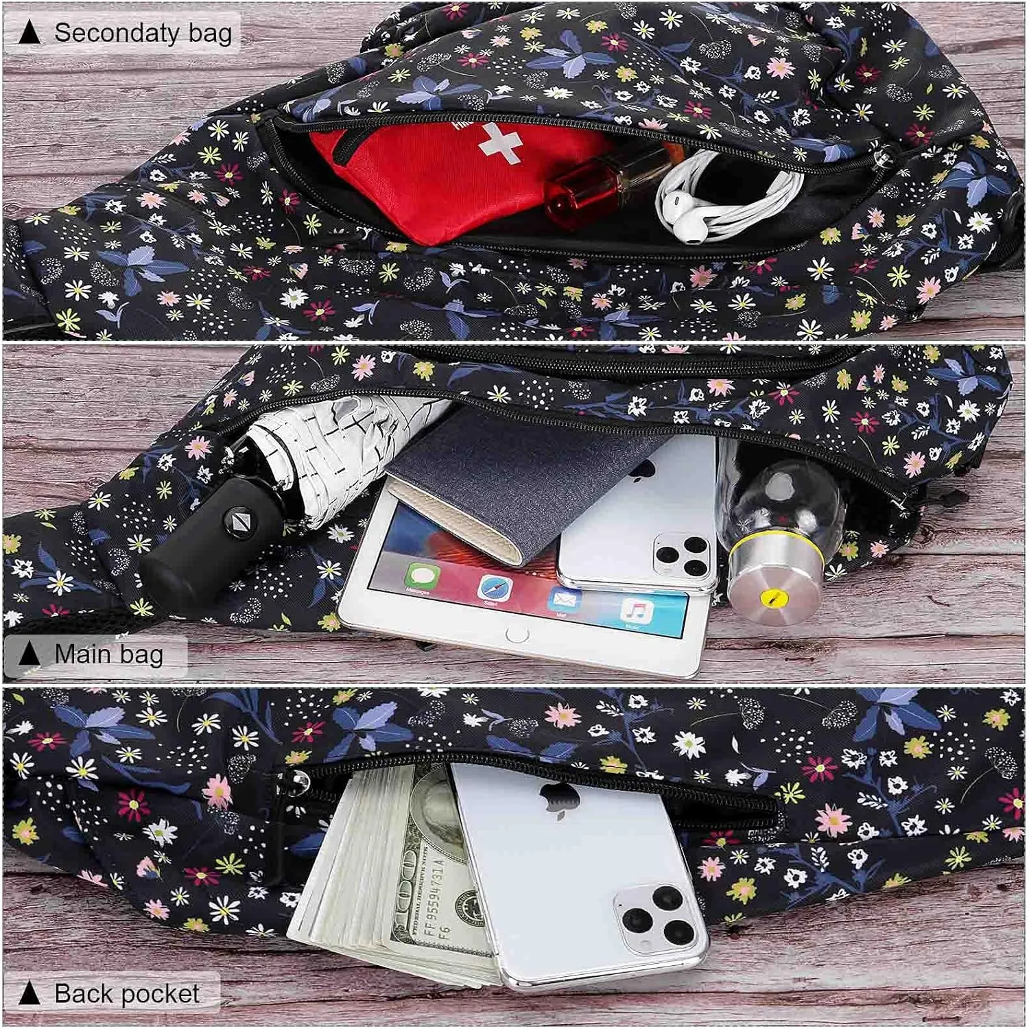 HUA ANGEL Crossbody Sling Bag for Men & Women Lightweight Waterproof Chest Shoulder Bag for Travel Hiking & Everyday Use