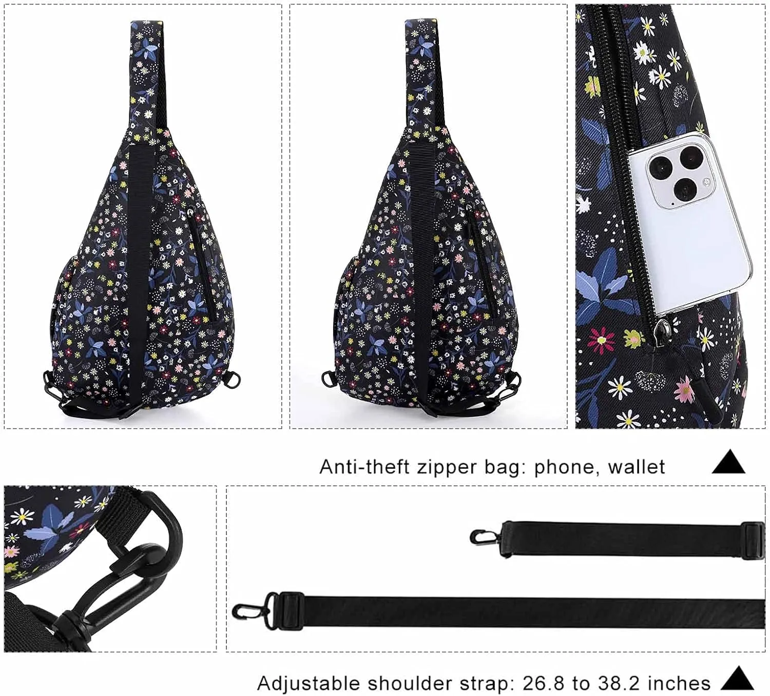 HUA ANGEL Crossbody Sling Bag for Men & Women Lightweight Waterproof Chest Shoulder Bag for Travel Hiking & Everyday Use