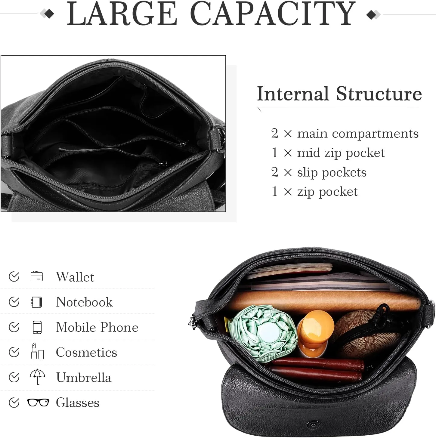 HUA ANGEL Multipurpose Crossbody Bags for Women, Leather Shoulder Bag Travel Purse Fashion Tassels Tote Top Handle Satchel