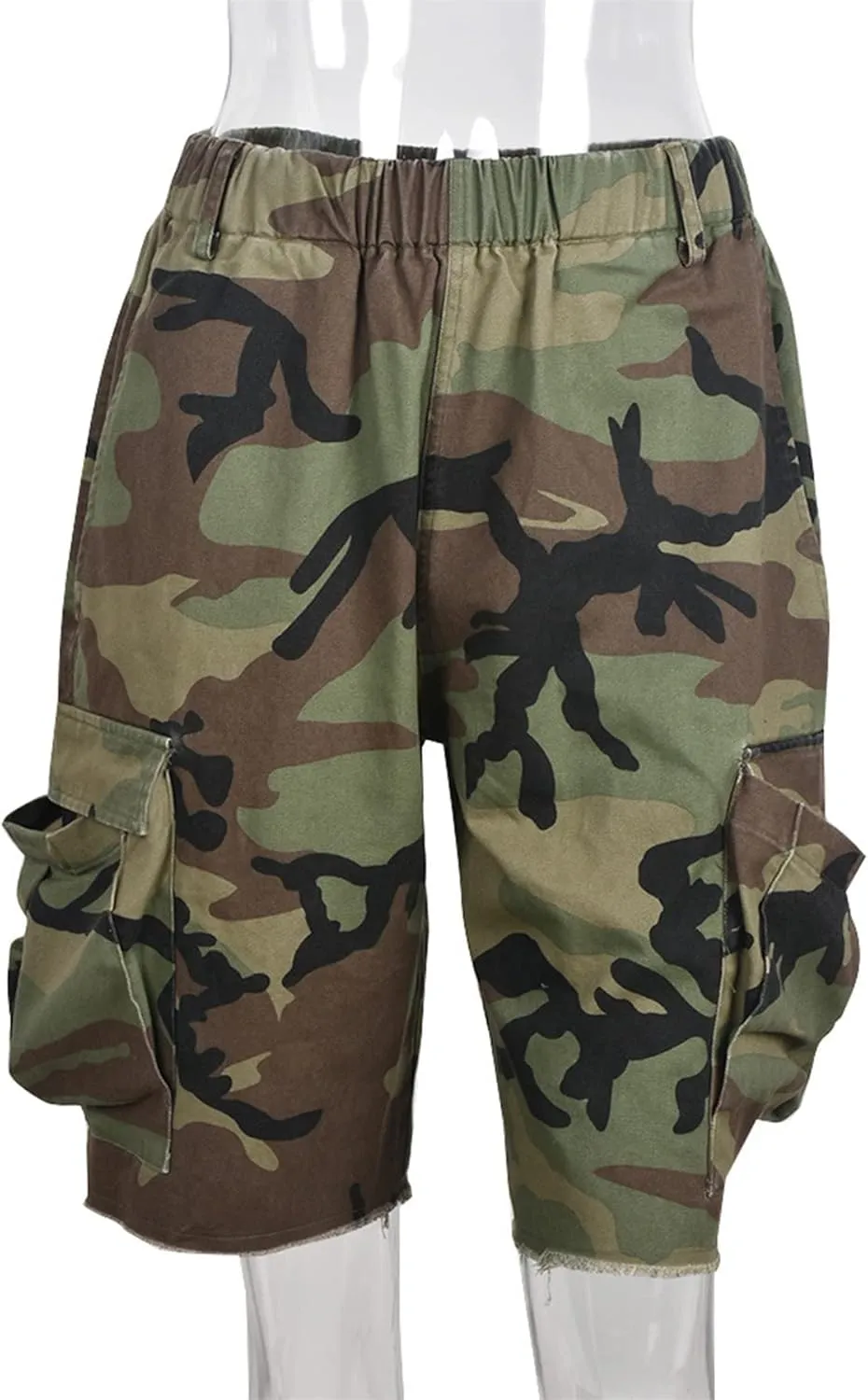 HuiSiFang Womens Camo Cargo Shorts Elastic High Waist Loose Fit Casual Shorts with Pockets