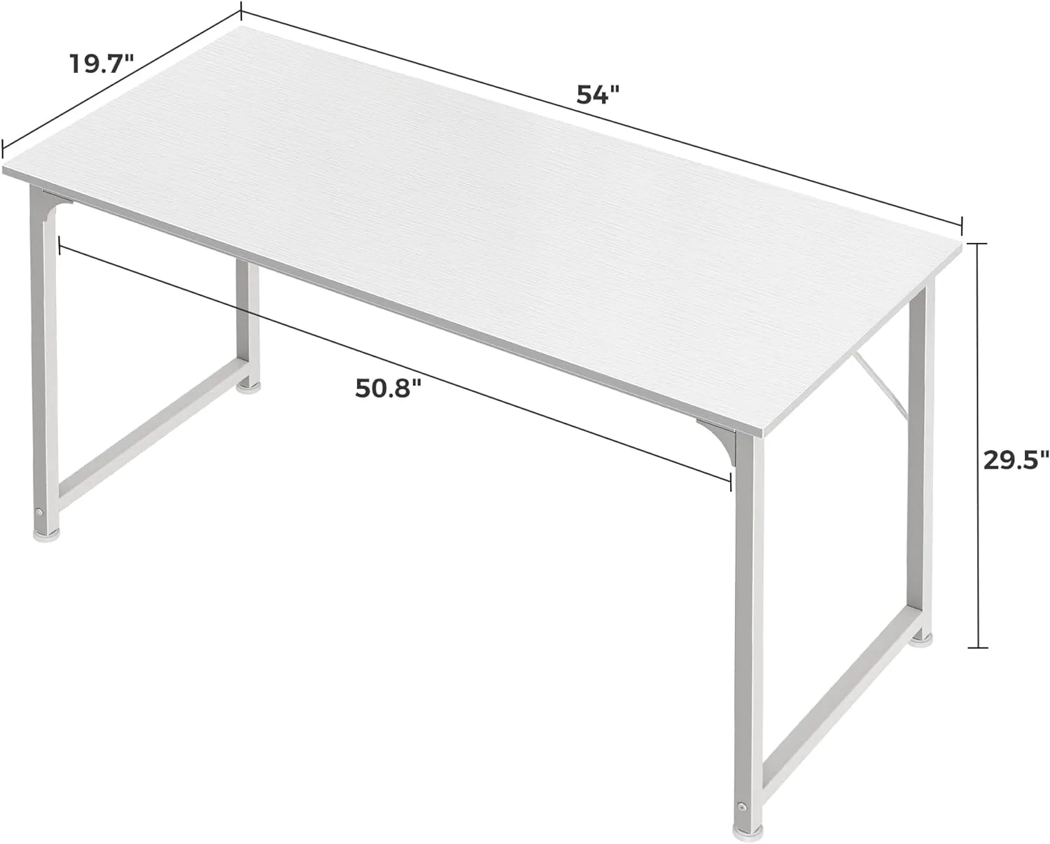 Huuger Computer Desk, 55 Inch Home Office Desk, Gaming Writing Work from Home Study Desk, Large Legroom, Sturdy Metal Frame, Modern Simple, White