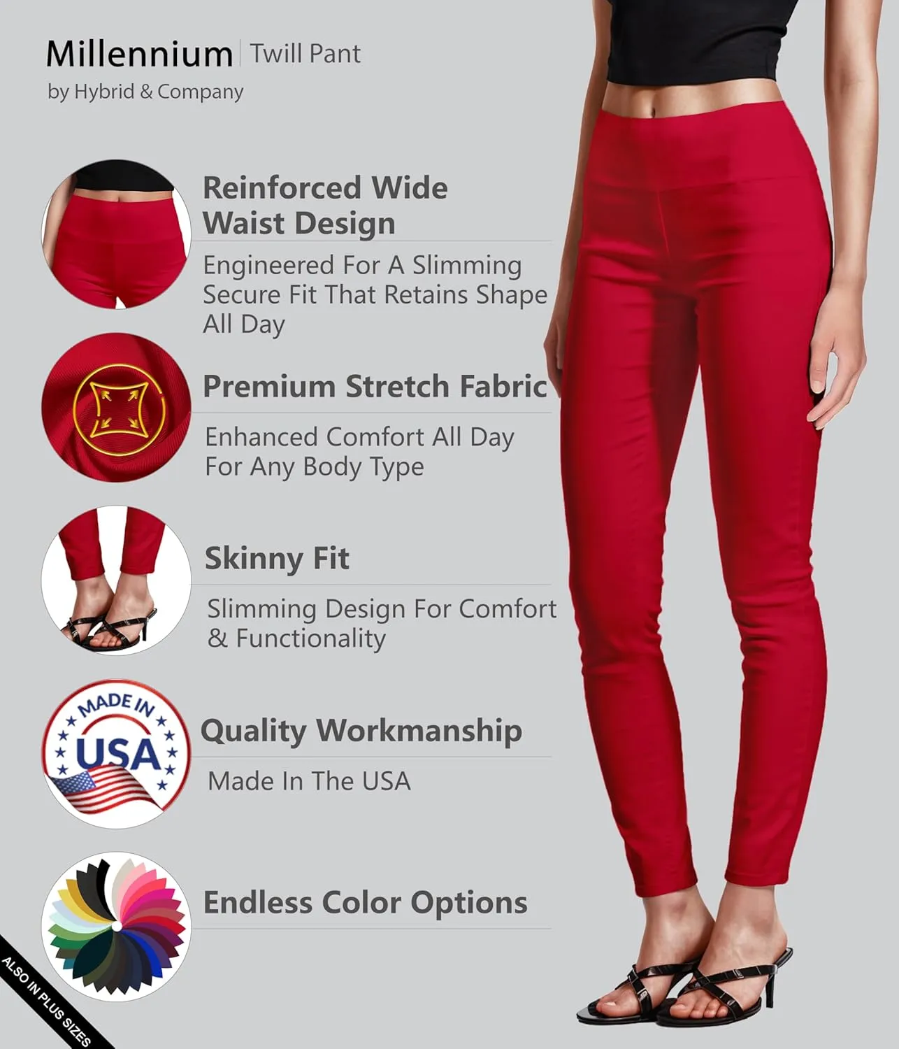 Hybrid & Company Super Comfy Stretch with Full Elastic Waist Pull On Millennium Twill Pant