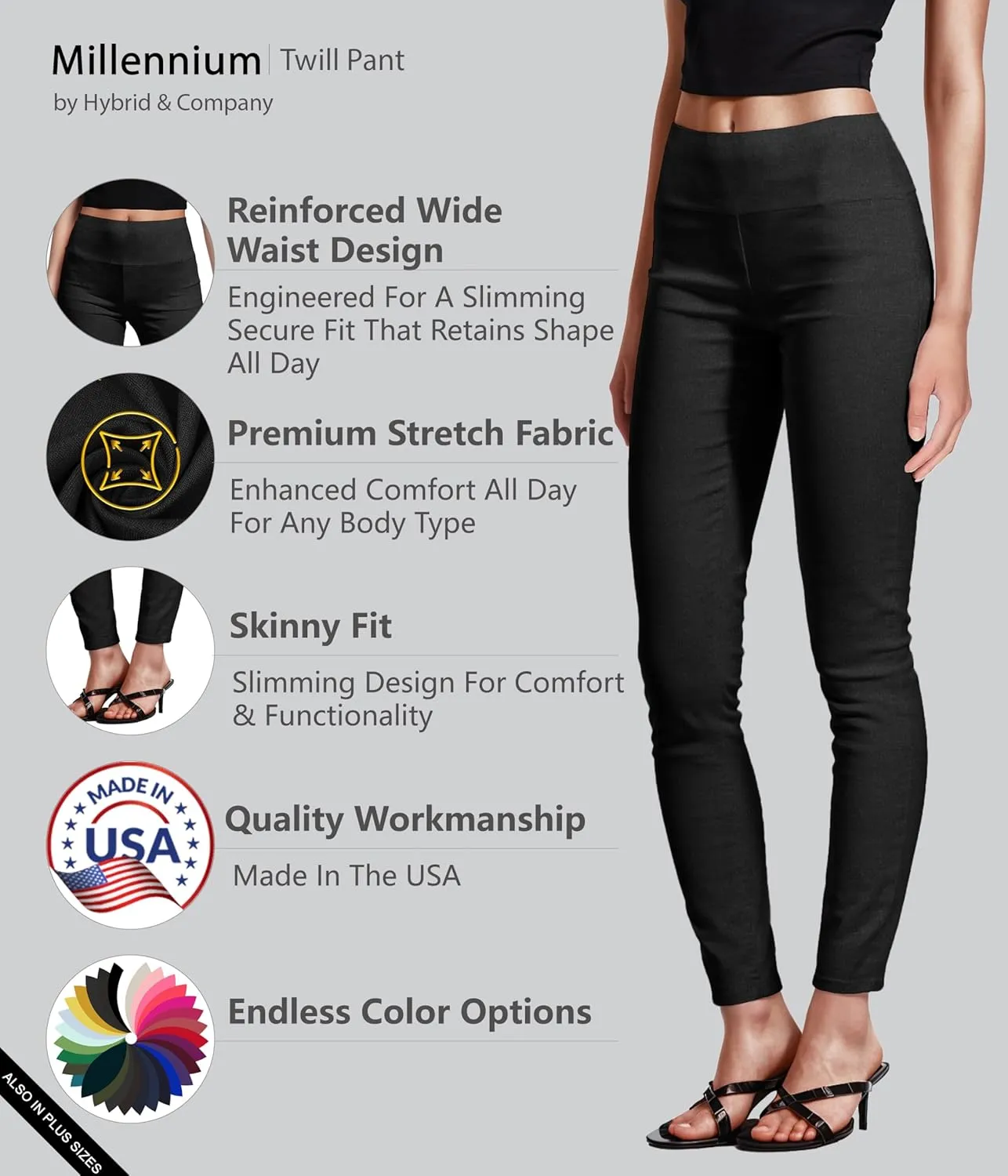 Hybrid & Company Super Comfy Stretch with Full Elastic Waist Pull On Millennium Twill Pant