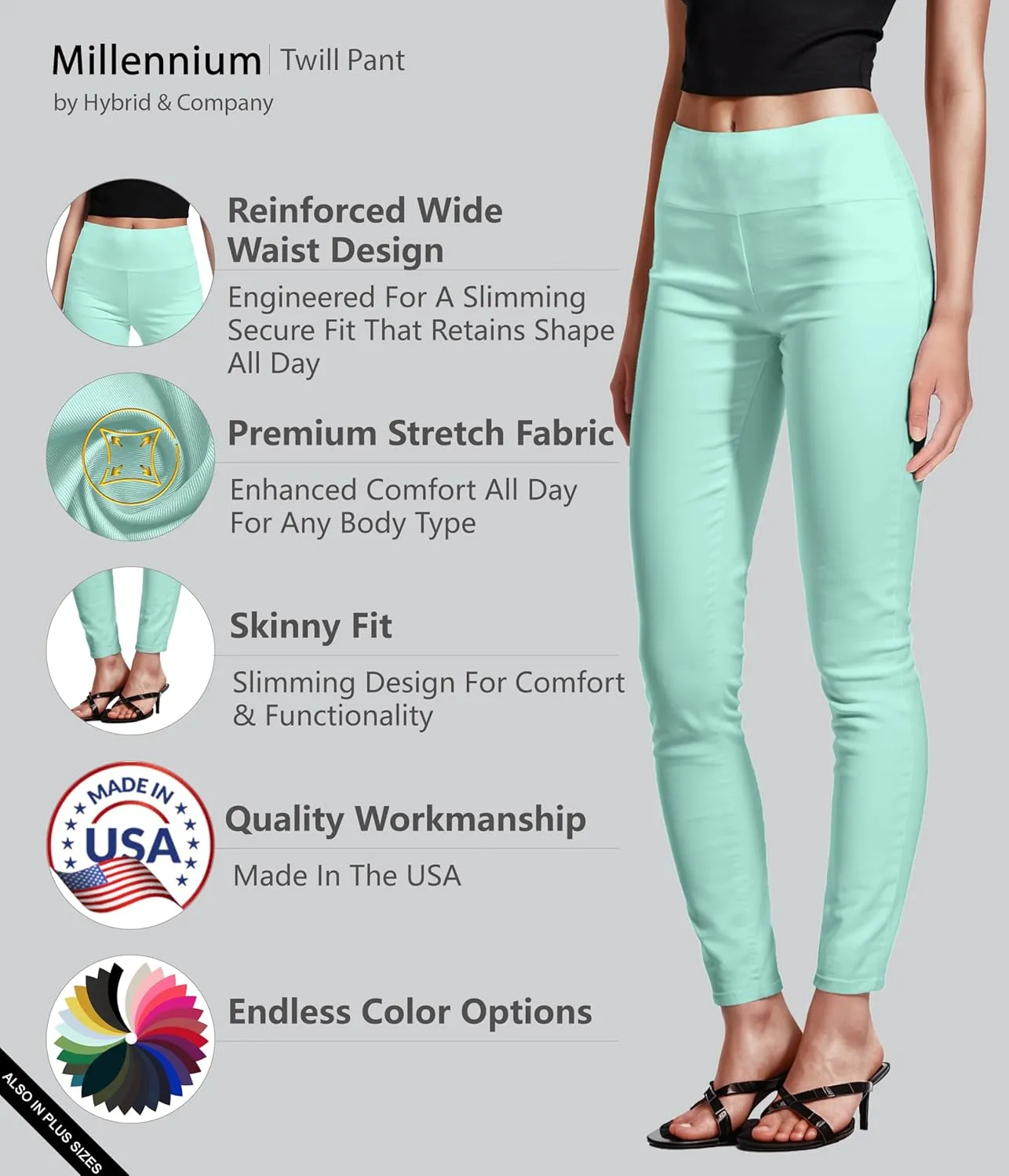 Hybrid & Company Super Comfy Stretch with Full Elastic Waist Pull On Millennium Twill Pant