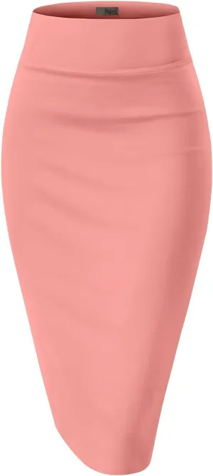 Hybrid & Company Women Elastic High Waist Bodycon Work Business Pencil Skirt