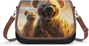 Hyenas Waiting for Predation Women's Crossbody Bag PU Leather Message Bag Shoulder Handbag Purse for Travel Office