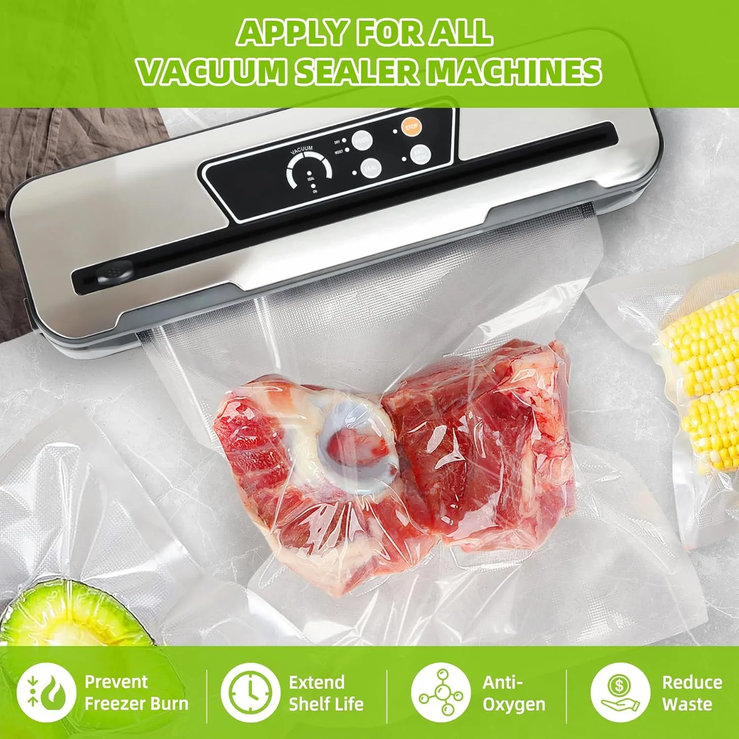 HytusCooking Vacuum Sealer Bags for Food,150 Pack Quart 8" x 12" Pre-Cut Vacuum Food Storage Bags, Commercial Grade for Sous Vide, Meal Prep and Long Lasting Food Storage Heavy Duty, BPA Free