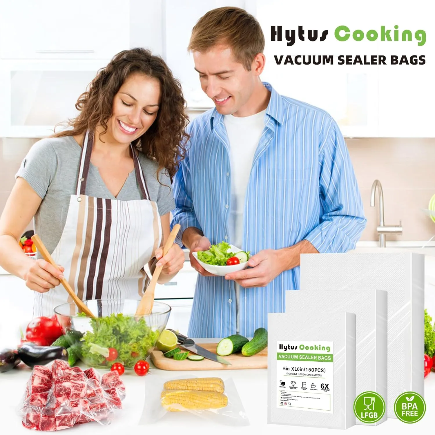 HytusCooking Vacuum Sealer Bags for Food,150 Pack Quart 8" x 12" Pre-Cut Vacuum Food Storage Bags, Commercial Grade for Sous Vide, Meal Prep and Long Lasting Food Storage Heavy Duty, BPA Free