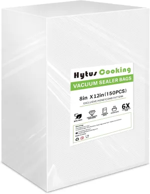 HytusCooking Vacuum Sealer Bags for Food,150 Pack Quart 8" x 12" Pre-Cut Vacuum Food Storage Bags, Commercial Grade for Sous Vide, Meal Prep and Long Lasting Food Storage Heavy Duty, BPA Free