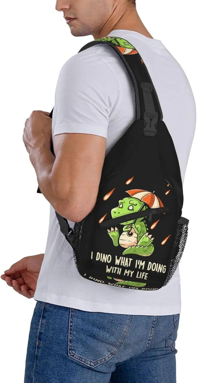I Dino What Im Doing With My Life Funny Cute Dinosaur Chest Sling Bag Crossbody Shoulder Backpack Bag Gym Cycling Travel Hiking Daypack Cross Bag