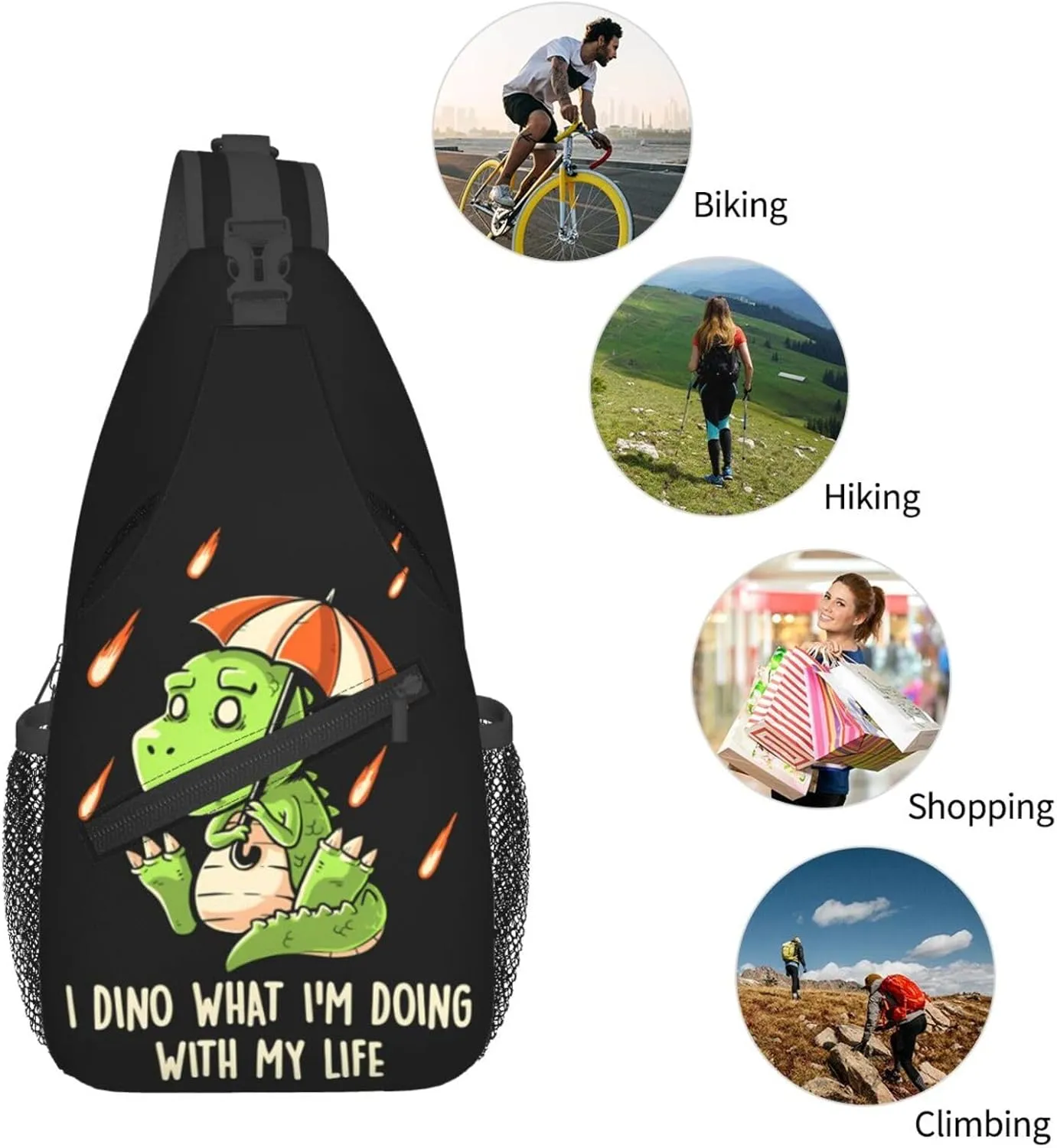 I Dino What Im Doing With My Life Funny Cute Dinosaur Chest Sling Bag Crossbody Shoulder Backpack Bag Gym Cycling Travel Hiking Daypack Cross Bag
