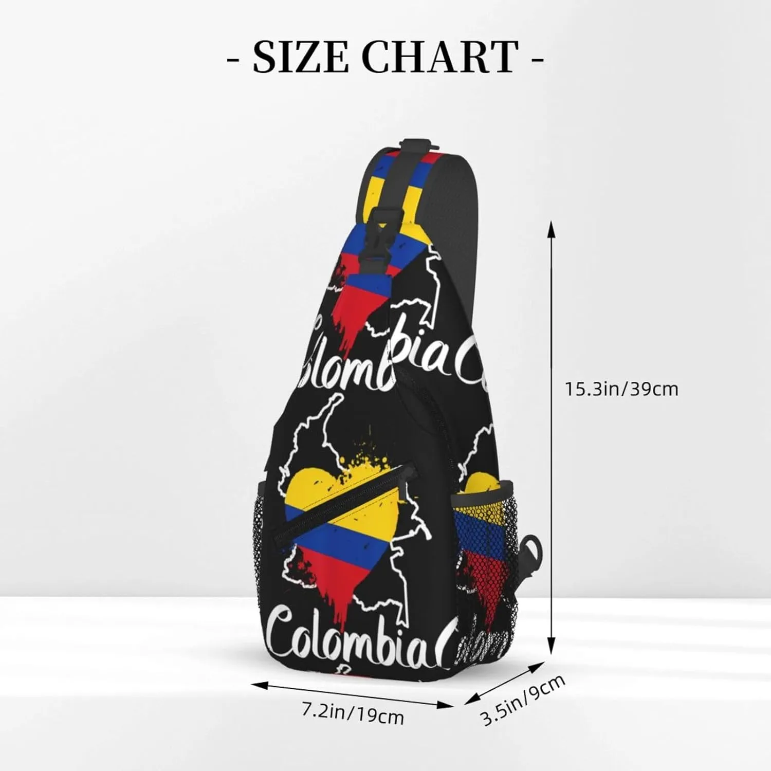 I Love Colombia Map Flag Colors Heart Chest Sling Bag Crossbody Shoulder Backpack Bag Gym Cycling Daypack Travel Hiking Cross Bag