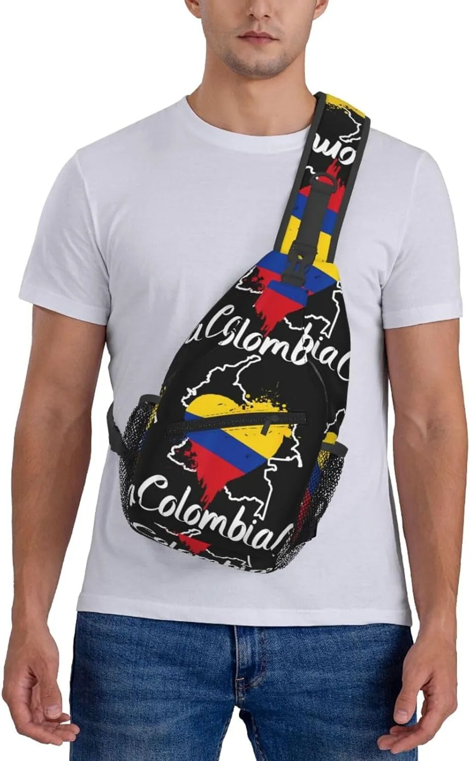 I Love Colombia Map Flag Colors Heart Chest Sling Bag Crossbody Shoulder Backpack Bag Gym Cycling Daypack Travel Hiking Cross Bag