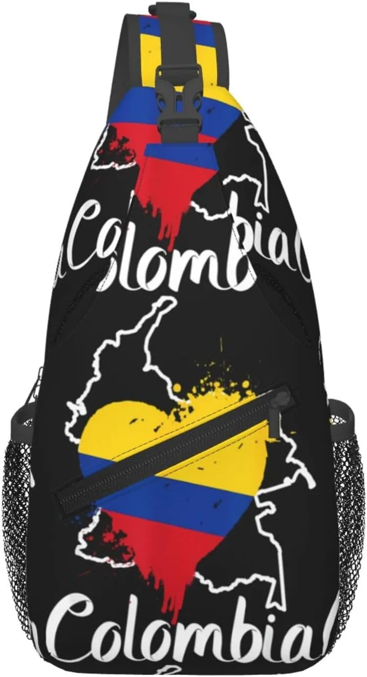 I Love Colombia Map Flag Colors Heart Chest Sling Bag Crossbody Shoulder Backpack Bag Gym Cycling Daypack Travel Hiking Cross Bag