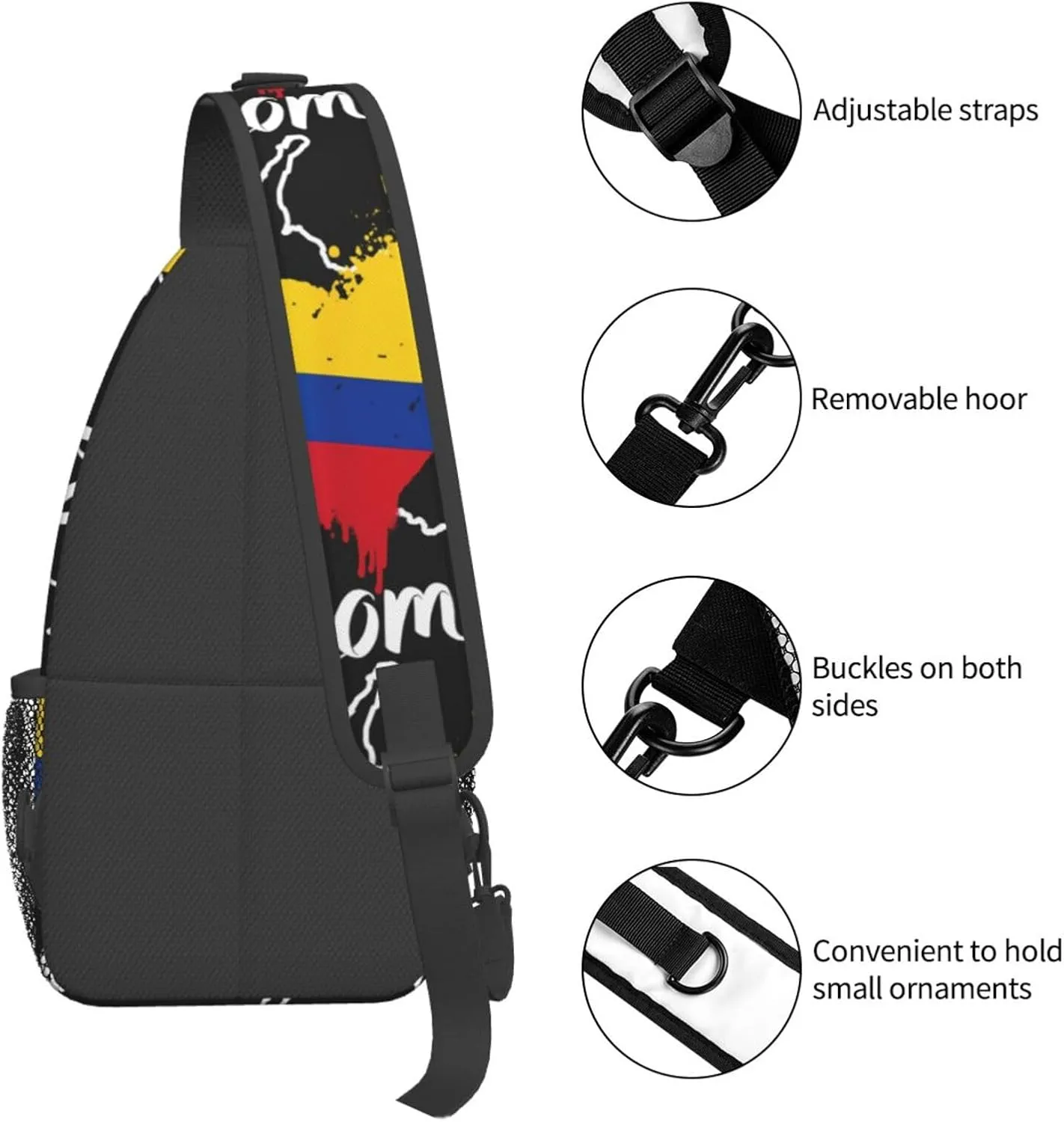 I Love Colombia Map Flag Colors Heart Chest Sling Bag Crossbody Shoulder Backpack Bag Gym Cycling Daypack Travel Hiking Cross Bag