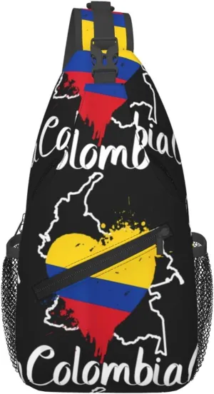 I Love Colombia Map Flag Colors Heart Chest Sling Bag Crossbody Shoulder Backpack Bag Gym Cycling Daypack Travel Hiking Cross Bag