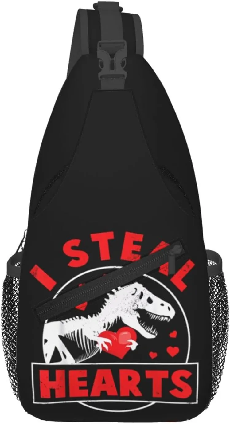 I Steal Hearts Dinosaur Chest Sling Bag Crossbody Shoulder Backpack Bag Gym Cycling Travel Hiking Daypack Cross Bag