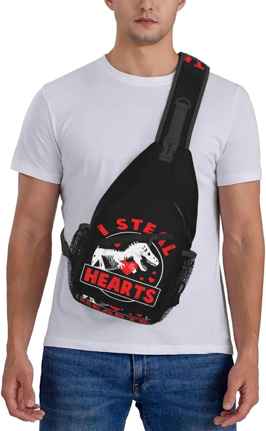 I Steal Hearts Dinosaur Chest Sling Bag Crossbody Shoulder Backpack Bag Gym Cycling Travel Hiking Daypack Cross Bag