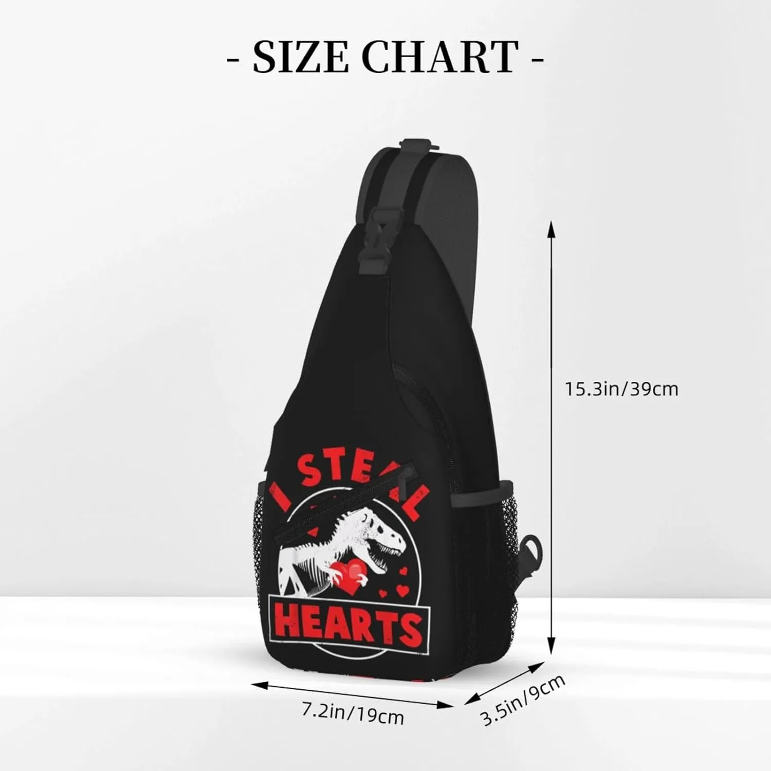 I Steal Hearts Dinosaur Chest Sling Bag Crossbody Shoulder Backpack Bag Gym Cycling Travel Hiking Daypack Cross Bag