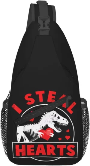 I Steal Hearts Dinosaur Chest Sling Bag Crossbody Shoulder Backpack Bag Gym Cycling Travel Hiking Daypack Cross Bag
