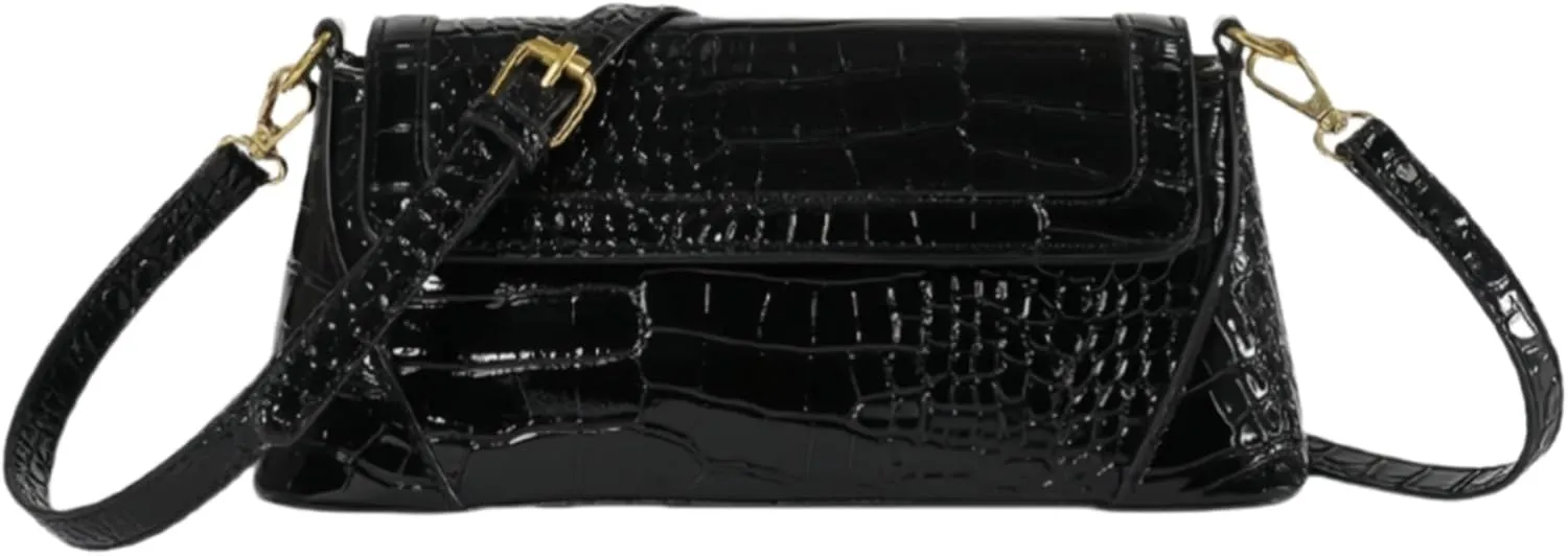IAMUHI Classic Faux Leather Shoulder Handbags and Purses for Women Retro Crocodile Pattern Crossbody Bag Messenger Purse