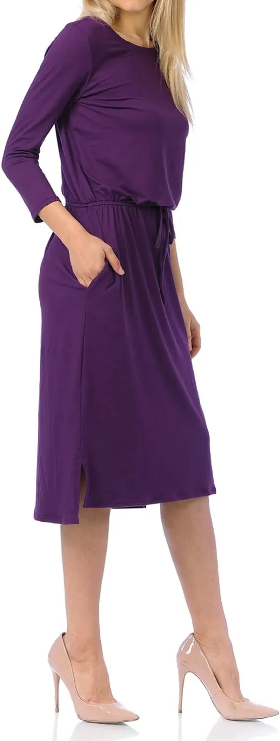 iconic luxe Women's Relaxed Midi Dress with Elastic Waist