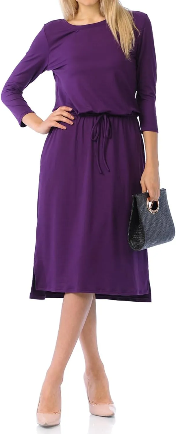 iconic luxe Women's Relaxed Midi Dress with Elastic Waist