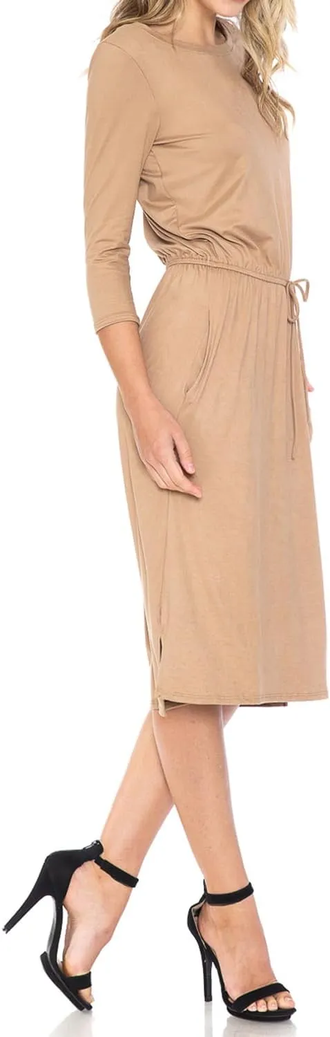 iconic luxe Women's Relaxed Midi Dress with Elastic Waist