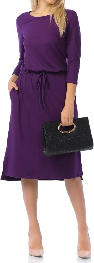 iconic luxe Women's Relaxed Midi Dress with Elastic Waist