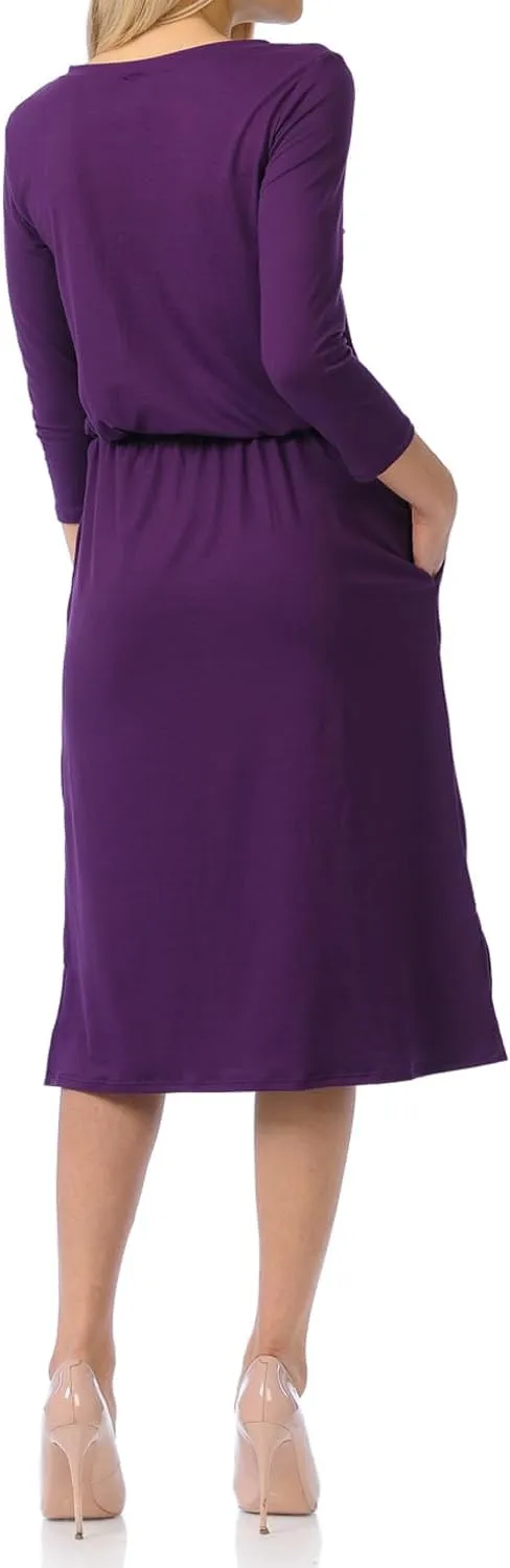 iconic luxe Women's Relaxed Midi Dress with Elastic Waist