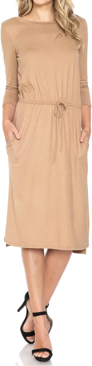 iconic luxe Women's Relaxed Midi Dress with Elastic Waist