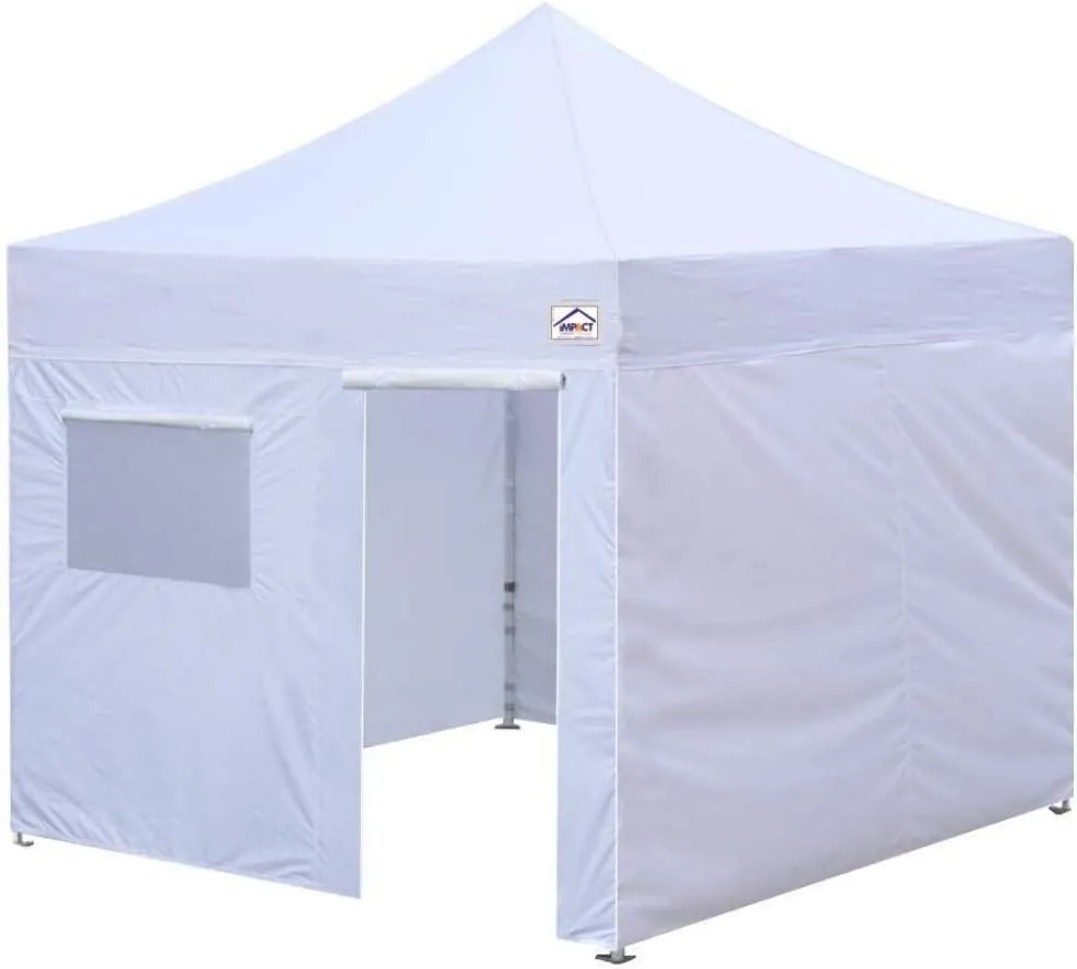 iMPACT Canopy USA 10' x 10' Canopy Kit, Includes 4 Sidewalls One with Door and Window, 4 Weight Bags, Spike & Rope, Roller Bag, White