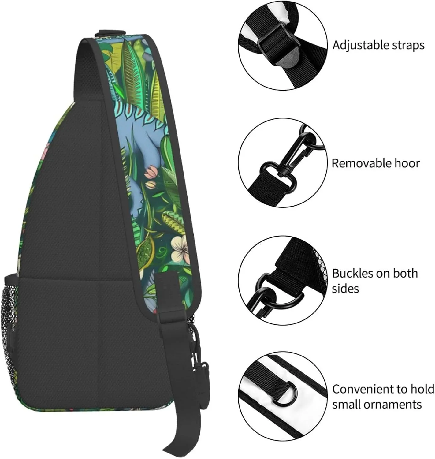 Improbable Botanical With Dinosaurs Ark Green Chest Sling Bag Crossbody Shoulder Backpack Bag Gym Cycling Travel Hiking Daypack Cross Bag