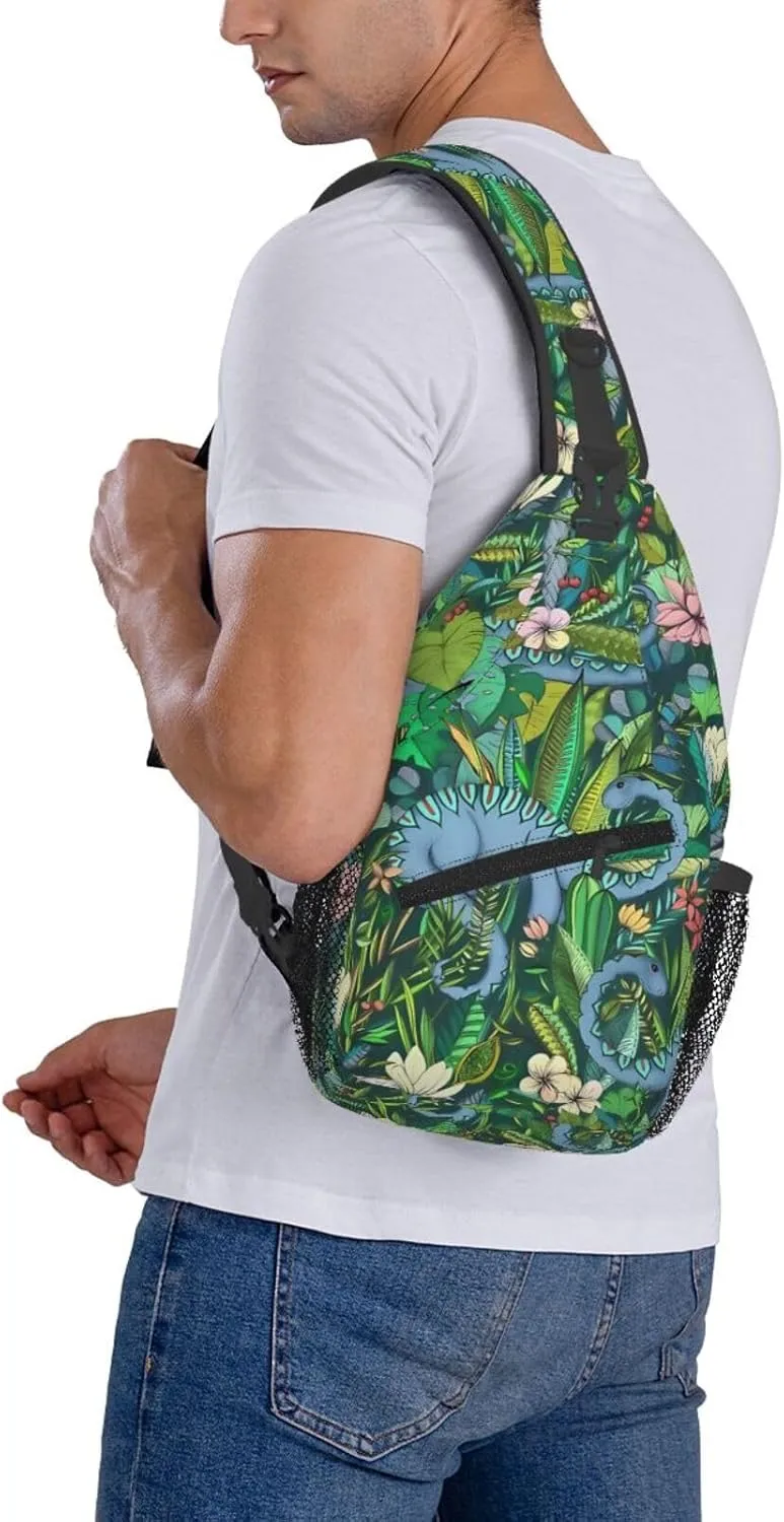 Improbable Botanical With Dinosaurs Ark Green Chest Sling Bag Crossbody Shoulder Backpack Bag Gym Cycling Travel Hiking Daypack Cross Bag