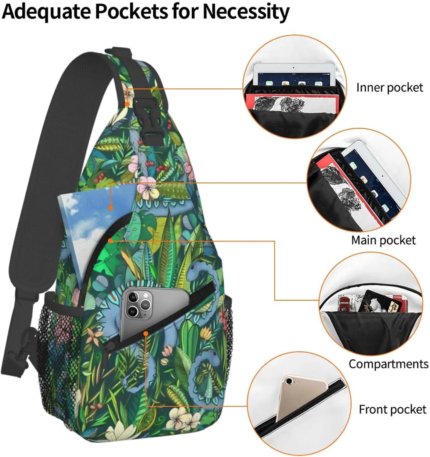 Improbable Botanical With Dinosaurs Ark Green Chest Sling Bag Crossbody Shoulder Backpack Bag Gym Cycling Travel Hiking Daypack Cross Bag
