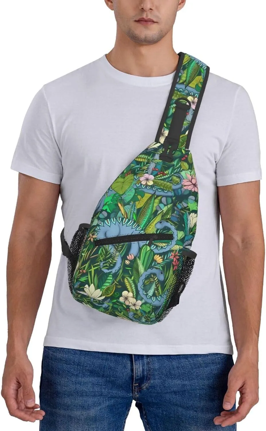 Improbable Botanical With Dinosaurs Ark Green Chest Sling Bag Crossbody Shoulder Backpack Bag Gym Cycling Travel Hiking Daypack Cross Bag