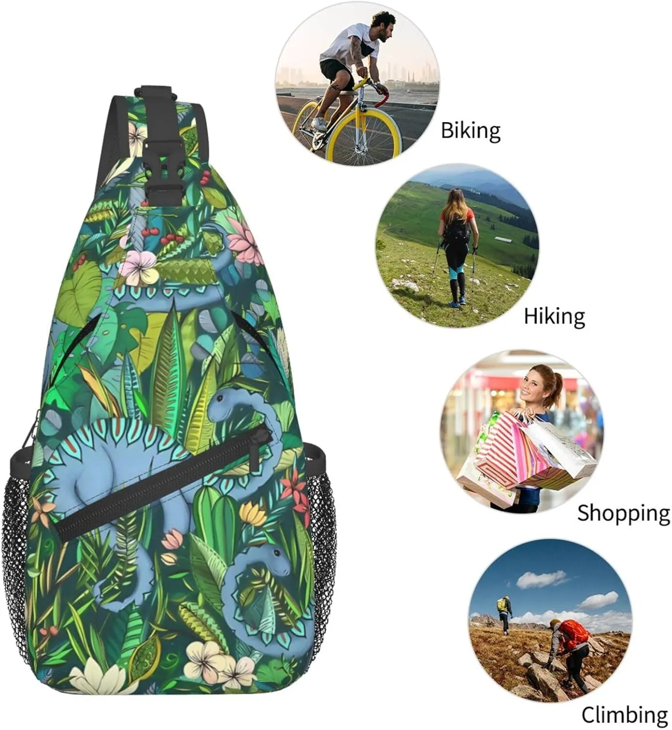 Improbable Botanical With Dinosaurs Ark Green Chest Sling Bag Crossbody Shoulder Backpack Bag Gym Cycling Travel Hiking Daypack Cross Bag