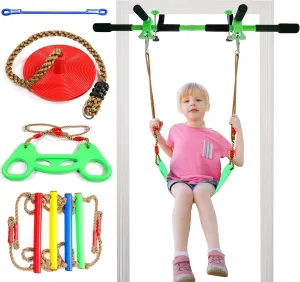 Indoor Kid Swing, Kids Doorway Swing, Door Pull up bar Doorway with 4pcs, Door Pull up bar for Adults,Doorway Gym for Kids Door Swing (JS010007-OR)